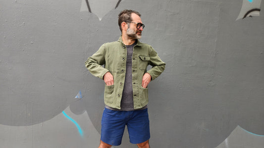 ARMY GREEN overdye CORDURA® DENIM work jacket with 4-way stretch