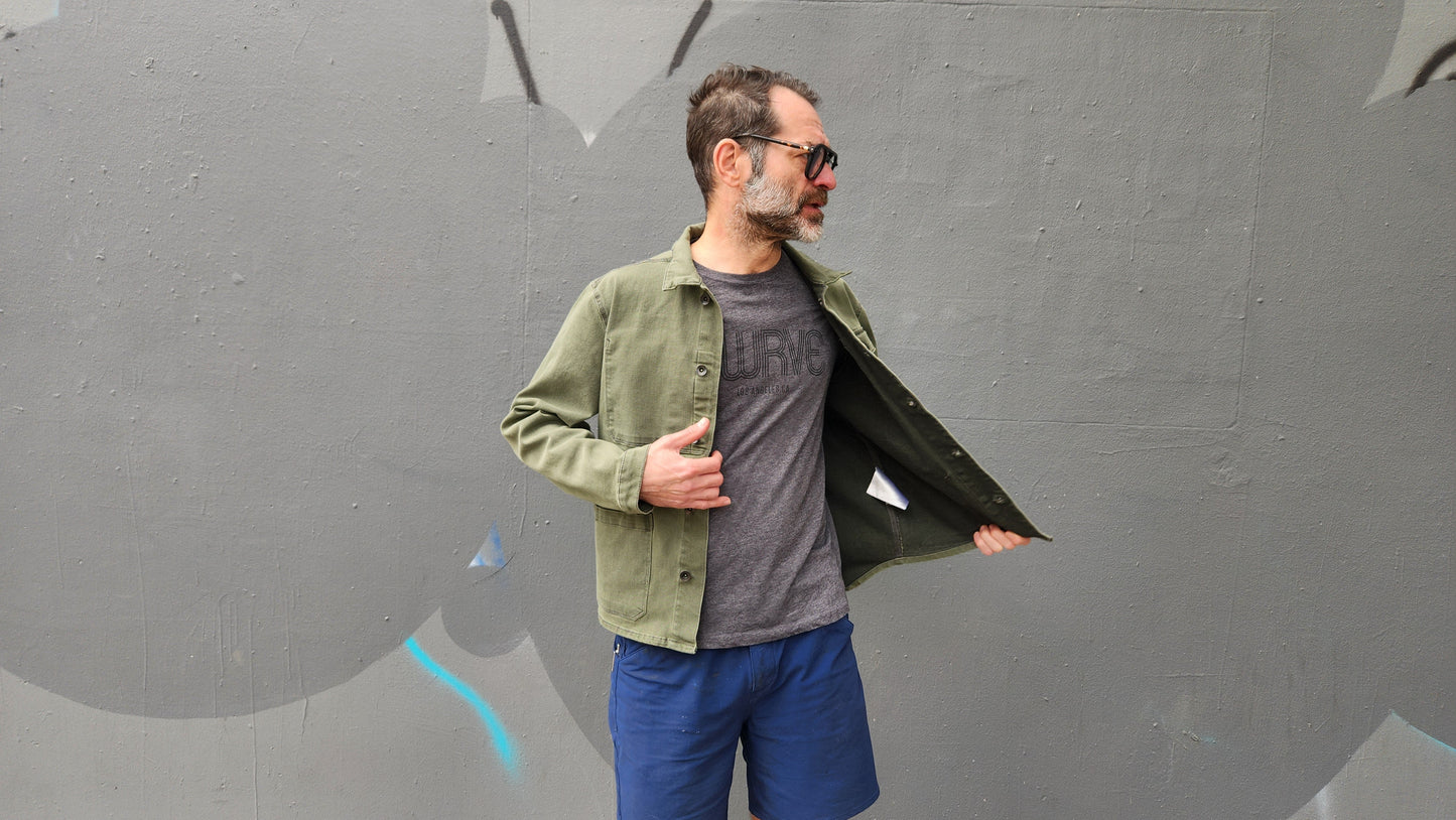 ARMY GREEN overdye CORDURA® DENIM work jacket with 4-way stretch