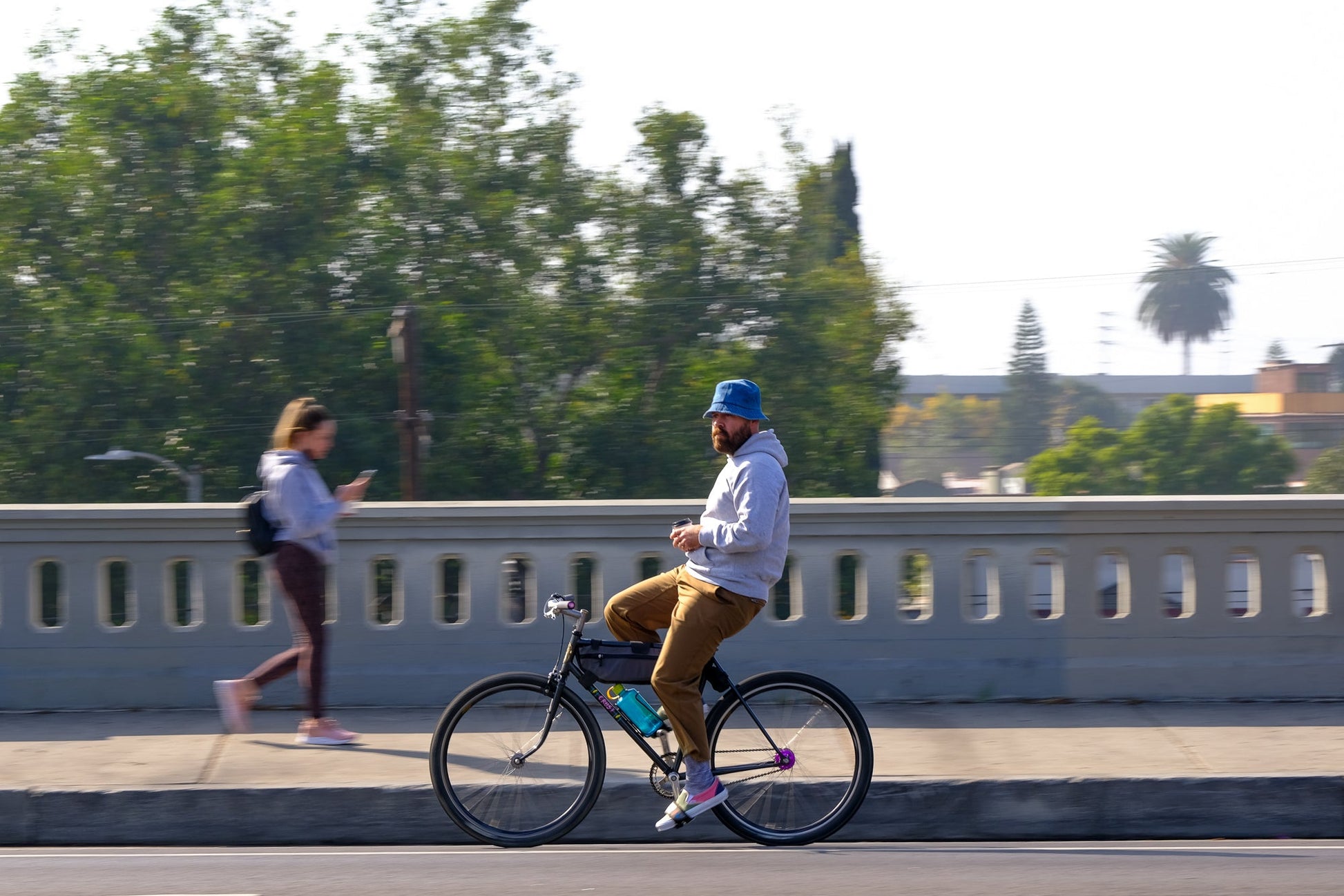 Kyle is wearing the tracko collab work pant in coyote