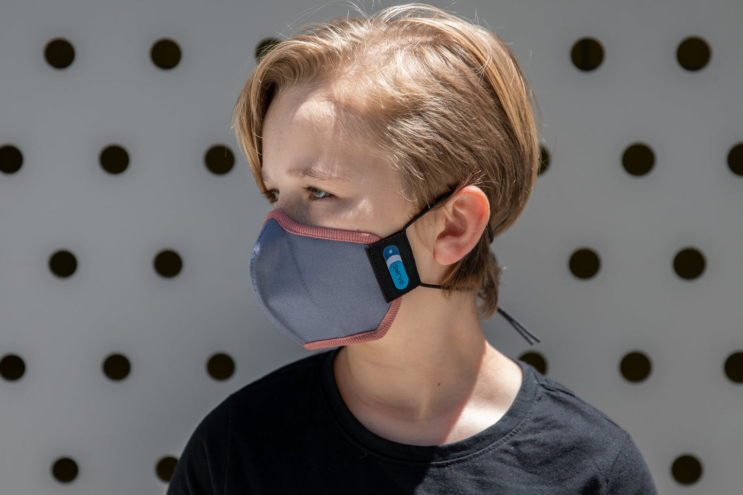 model wearing abby's kids summer cotton mask in spring