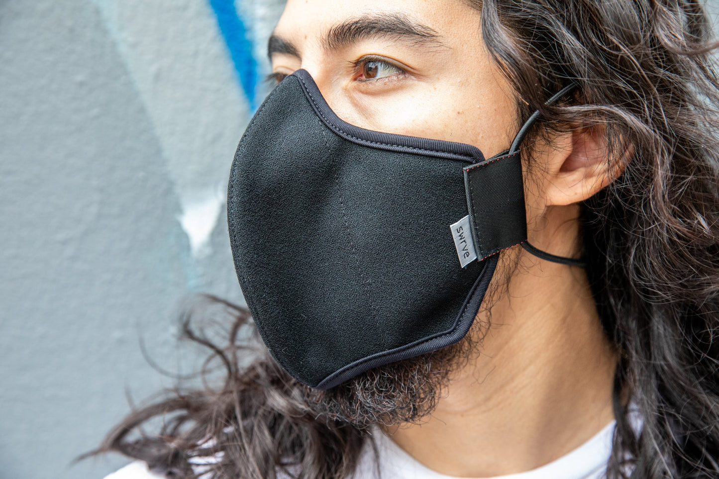 LONG 3 layer black wool crepe MASK