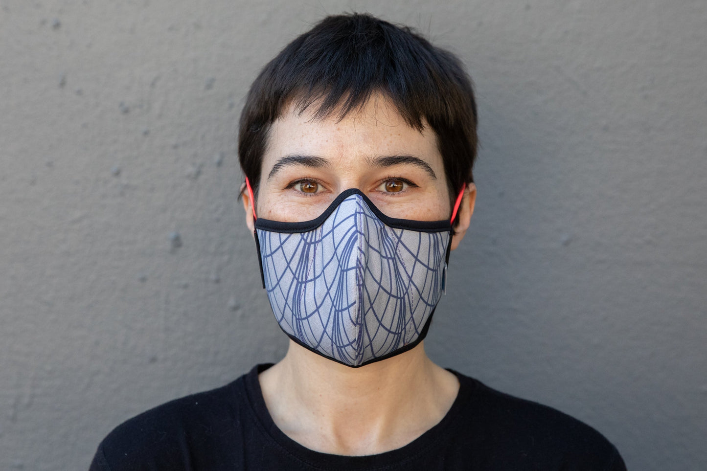 roxy wearing the art deco cotton mask in upside down empire