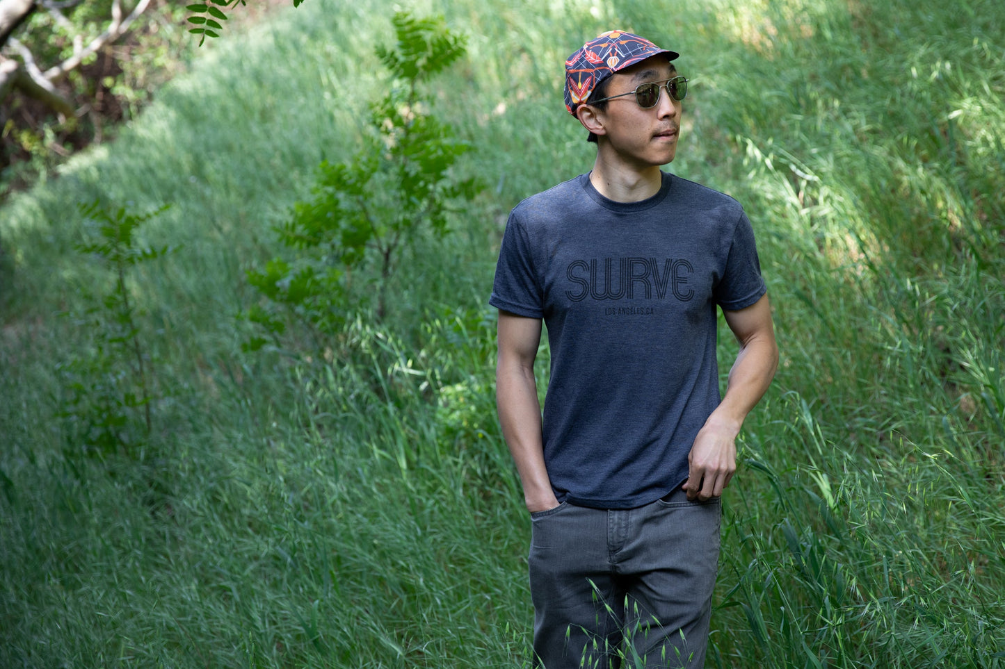 Teddy in USA super soft tri-blend 1968 swrve logo t-shirt heather navy