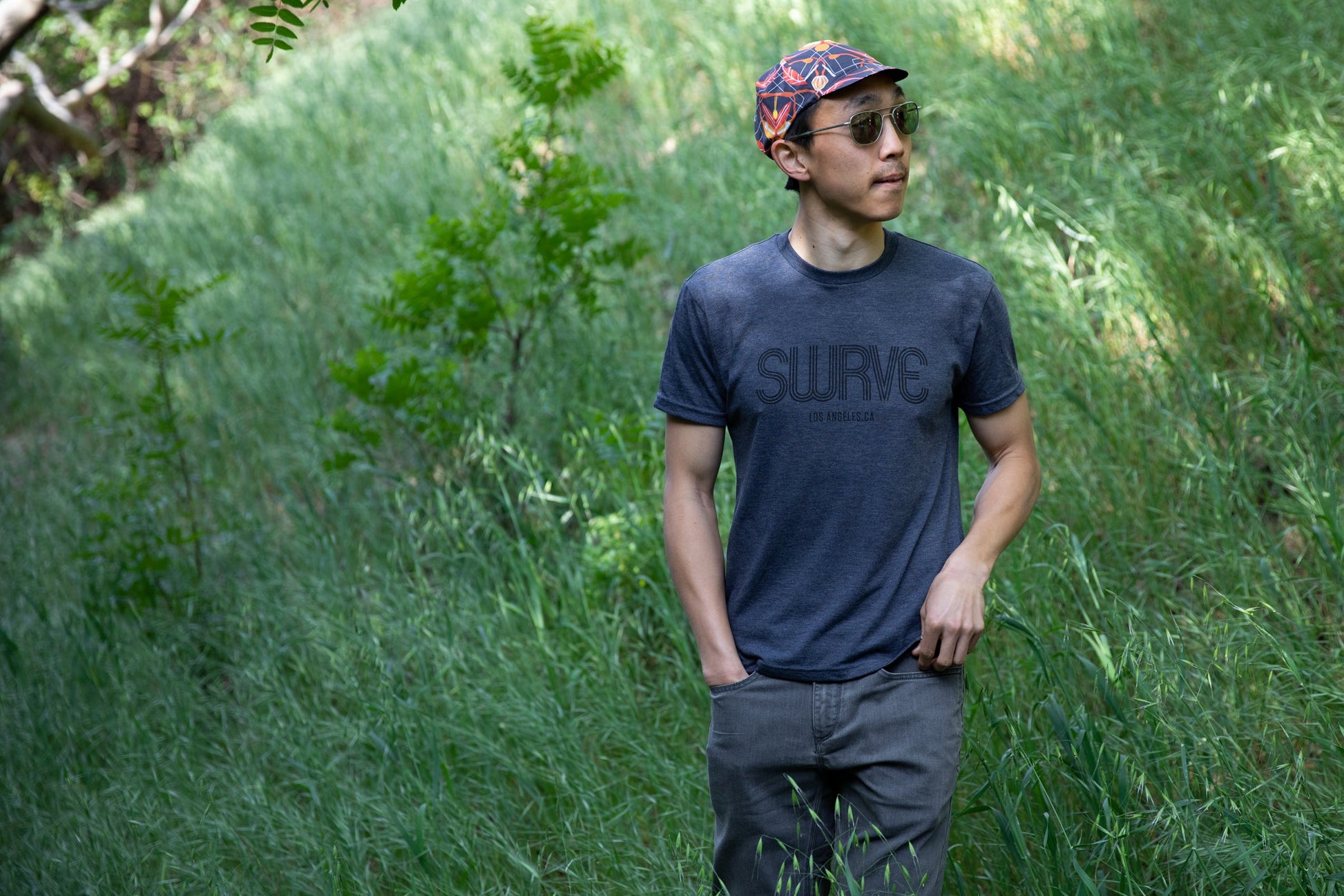 Teddy in USA super soft tri-blend 1968 swrve logo t-shirt heather navy