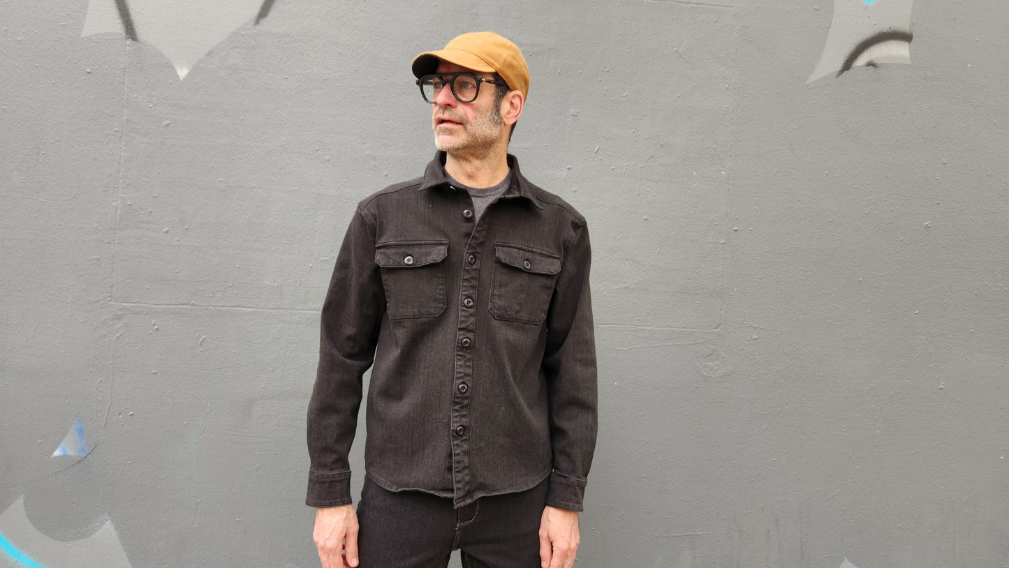 BLACK OVERDYE heavyweight CORDURA® DENIM shirt jacket with 4-way stretch
