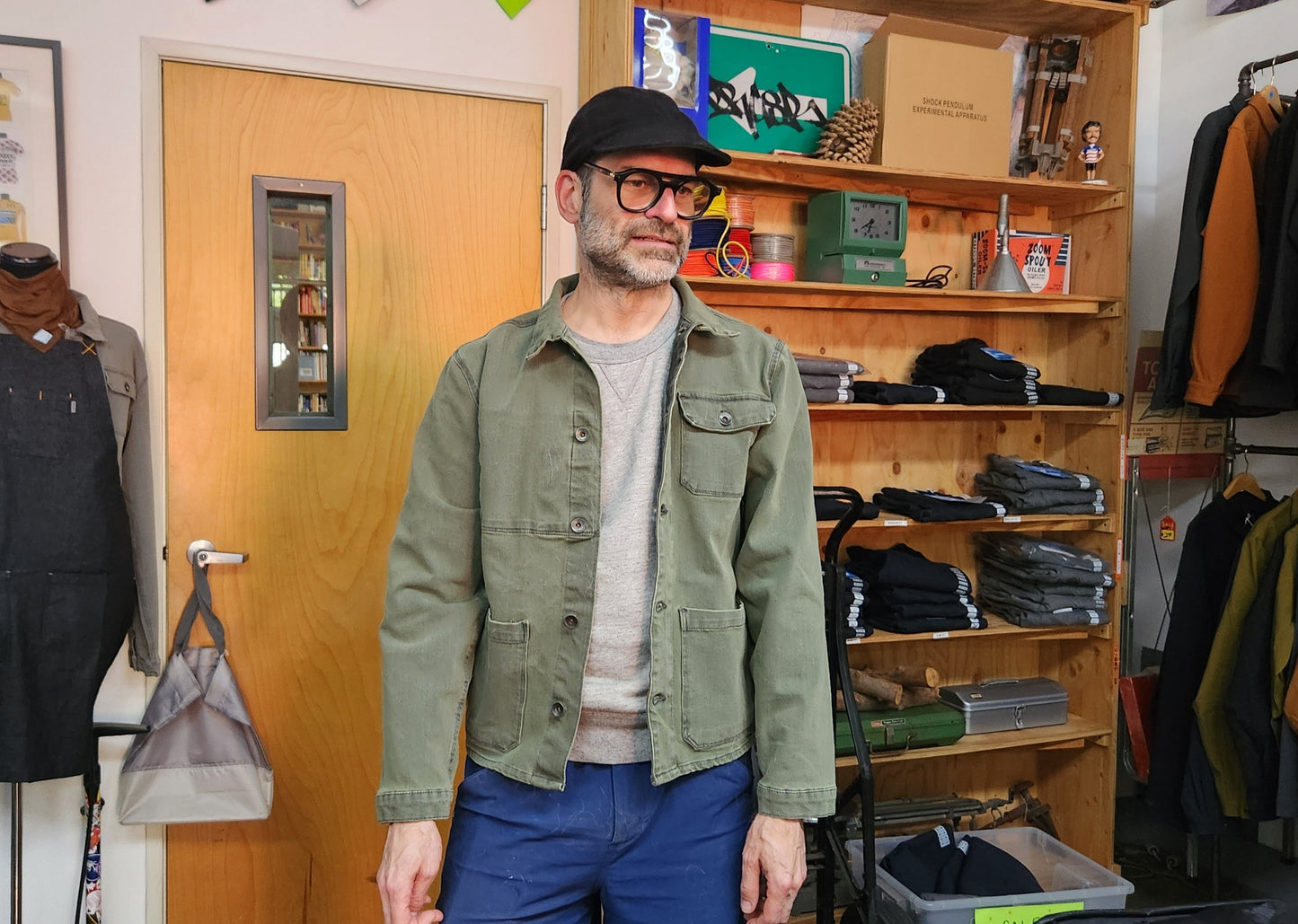 ARMY GREEN overdye CORDURA® DENIM work jacket with 4-way stretch