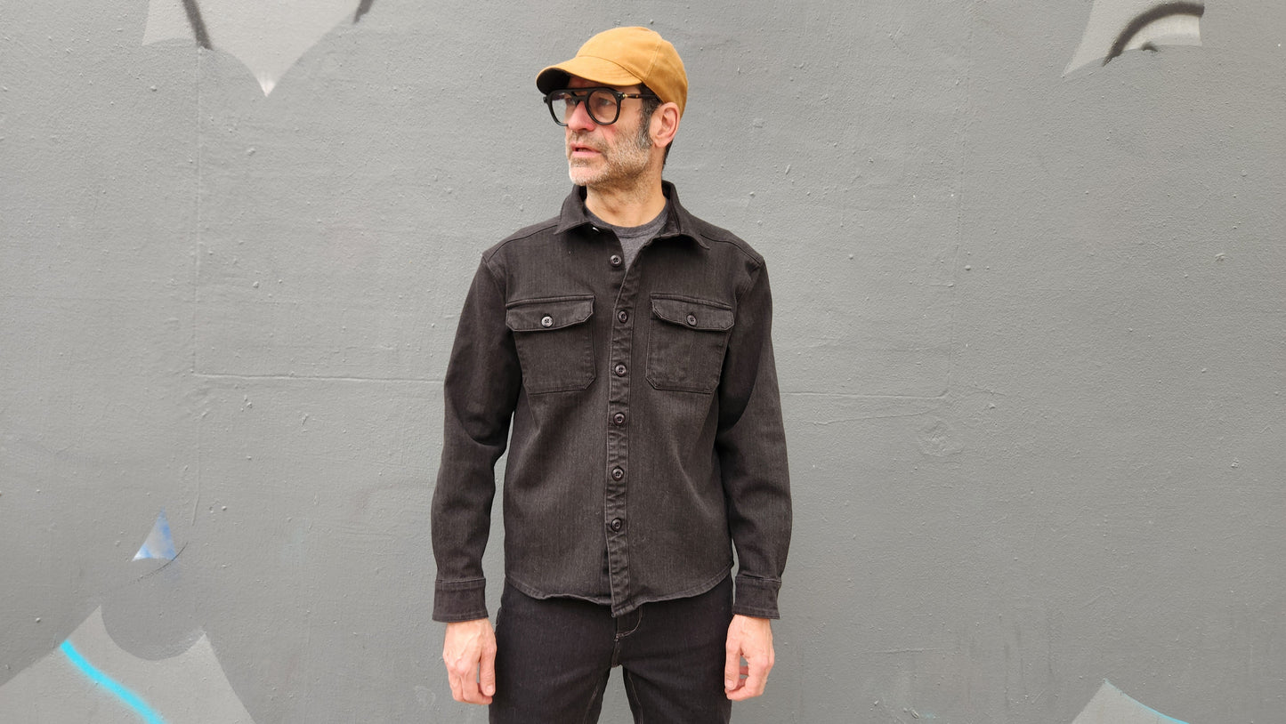 BLACK OVERDYE heavyweight CORDURA® DENIM shirt jacket with 4-way stretch
