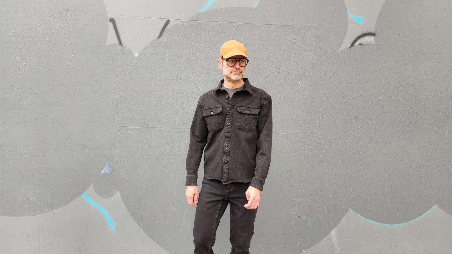 BLACK OVERDYE heavyweight CORDURA® DENIM shirt jacket with 4-way stretch