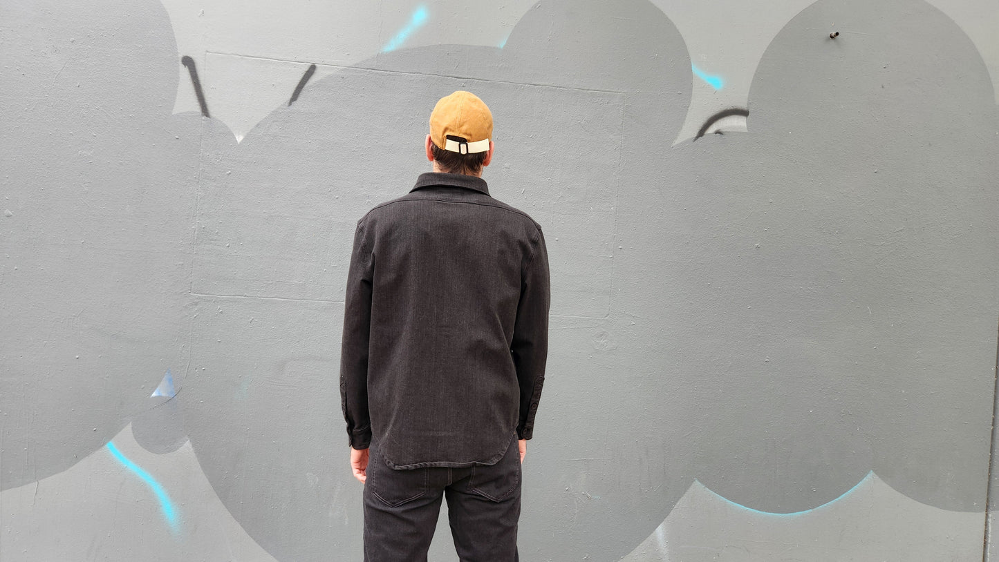 BLACK OVERDYE heavyweight CORDURA® DENIM shirt jacket with 4-way stretch